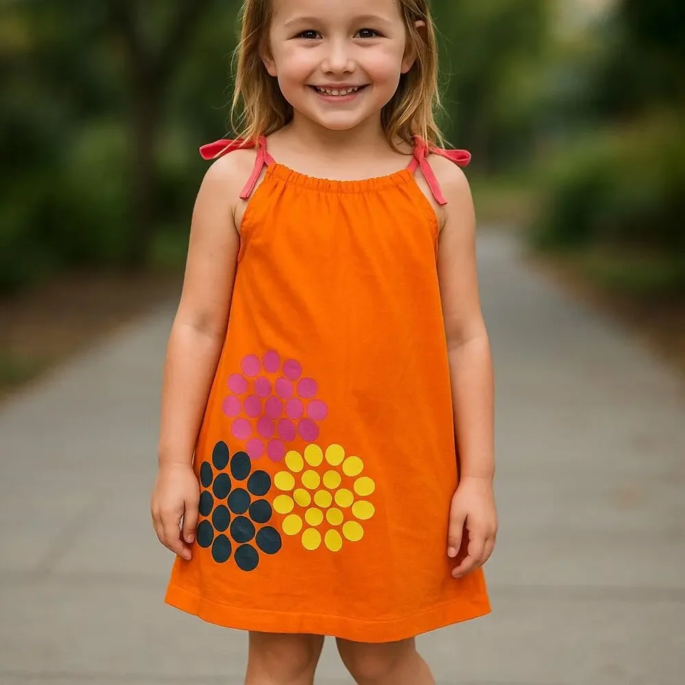 Hanna Andersson‎ Girls Dress Sz 8 130 Orange Flowers Sleeveless Knit
